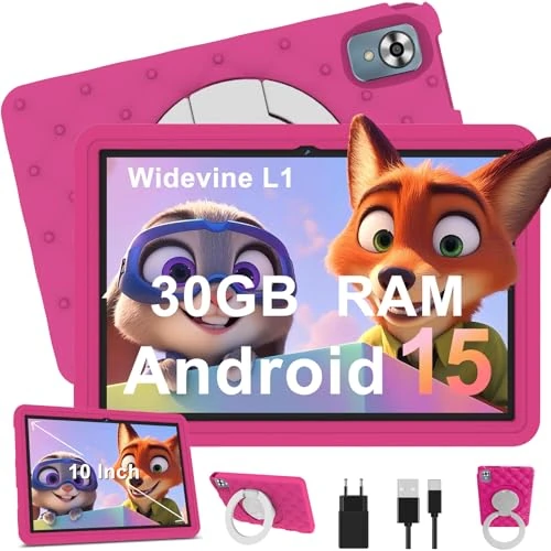Offerta a tempo: DMOAO Tablet Bambini 10 Pollici Android 15 con 30GB RAM, 5G Wi-Fi 6, 64GB ROM(2TB), Control Parental, Octa-Core, 8MP+5MP, 6000mAh, Custodia Protettiva EVA + Supporto Girevole a 360°, Rosa Rosso - 29% da 125.99 € a 89.97 €