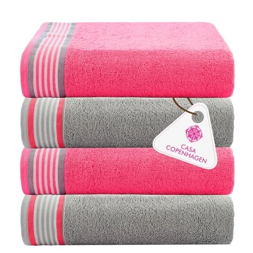 Offerta a tempo: CASA COPENHAGEN He & She set di 4 salvietta da bagno grandi, grigio viola - rosa antico, 550 g/m², progettato in Danimarca, realizzato in morbido cotone egiziano per bagno, cucina e doccia - 0% da 37.58 € a 37.58 €