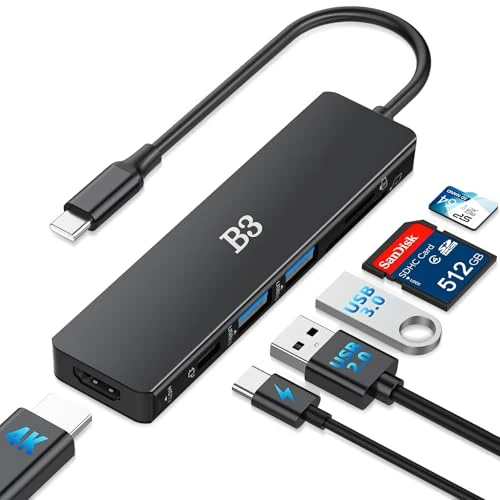 USB C Hub Tipo C Adattatore 6 in 1 Adattatore multiPort 100W PD HDMI 4K Porta e 2 porte USB 3.0 e porte USB 2.0 e lettore di schede SD/TF, per iPhone16/15, MacBook Pro/MacBook Air, iPad Pro, iPad Pro