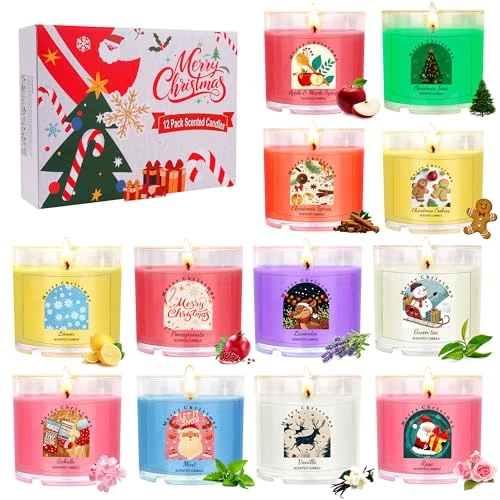 Oferta limitada: Velas Navideñas Juego 12 piezas, Velas Aromáticas 12x2.5OZ Velas Decorativas Regalos Navideñas Mujer Originales para Esposa, Novia, Mejor Amiga, Familia | Vaso Acrílico de 16.99 EUR a 14.99 EUR (ahorro 12%)