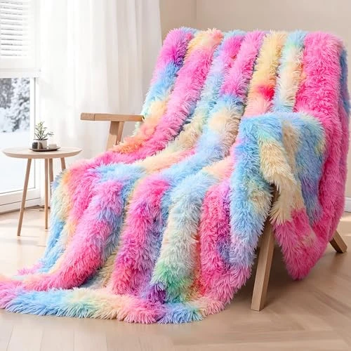 Limited offer: KANKAEU Fluffy Cuddly Blanket, Ultra Soft & Reversible Rainbow Blanket, 220 x 240 cm, for Sofa, Bed and as Decorative Blanket, Machine Washable, Idea for Winter and Christmas from 28.99 EUR to 28.99 EUR (save 0%)