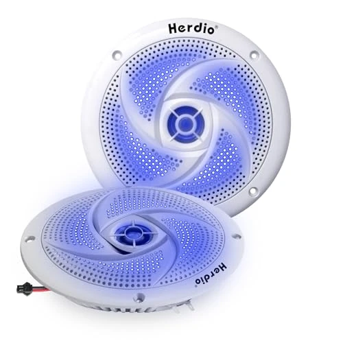 Offerta a tempo: Herdio Altoparlanti Marini, Casse Audio Impermeabili 6.5 pollici，Altoparlante marino da 240W con luce LED, adatto per escursioni fuoristrada estive, barche, auto e golf cart，1 Coppia, Bianco - 33% da 89.99 € a 59.99 €
