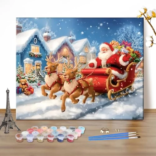 MEIYUDA Christmas DIY Paint by Numbers for Adults Santa Claus, Christmas Paint by Numbers Kits, Arts and Crafts for Beginner Drawing Paintwork Wall Art 50x40cm(Without Frame)
