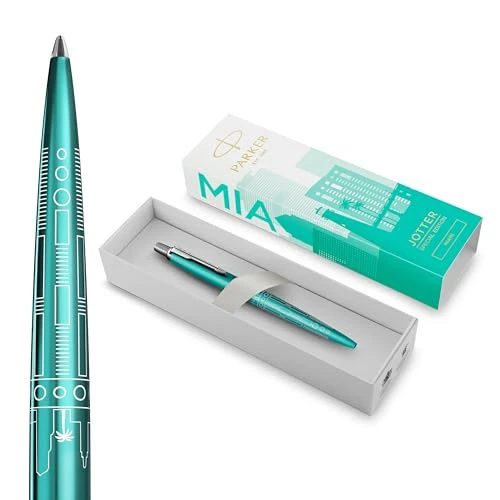 Offre limitée : Parker Jotter Stylo bille | Édition spéciale | Turquoise Miami avec finition chrome | Pointe moyenne | Encre bleue | Coffret cadeau géométrique de 28.38 € à 20.49 € (28% de remise)