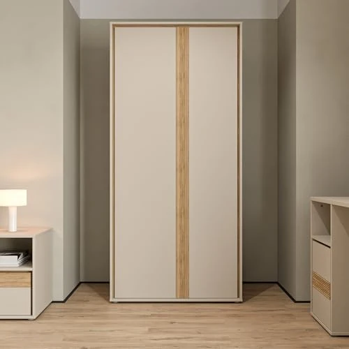 Tijdelijke aanbieding: Forte WEXLIN Kledingkast 90 95, moderne kast met 2 draaideuren, slaapkamer, houtmateriaal, zand; Mauvella eiken houtdecor, 91,3 cm breed x 193,7 cm hoog x 60 cm diep van 268.86 EUR naar 228.53 EUR (korting 15%)