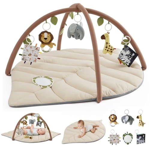 Offerta a tempo: Blissful Diary Palestrina Neonato Con Arco Rimovibile, Palestrina Neonato Montessori A Forma Di Foglia Con 6 Giochi - Sviluppo Sensoriale E Motorio Progressivo, Regalo Per Neonati, Beige Avena - 5% da 69.99 € a 66.49 €