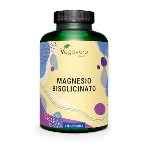 Offerta a tempo: Magnesio Bisglicinato | 365 capsule | 400 mg di Magnesium Puro Elementare | Altamente Biodisponibile | Contro Stanchezza e Affaticamento | Certificato in Laboratorio | Vegavero - 20% da 38.95 € a 31.34 €