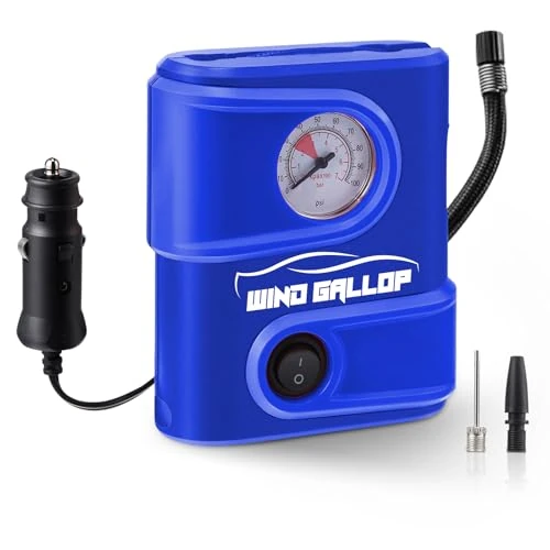 WindGallop Car Tyre Inflator Air Compressor Car Tyre Pump 12v Electric Tyre Pumps for Cars Air Pump with Tyre Pressure Gauge and Inflator Small Car Pumps for Tyres Valve Adaptors (Light Blue)