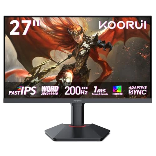 Offerta a tempo: KOORUI G2722P Monitor Gaming QHD 27" piatto, Fast IPS, 200 Hz, 1 ms, altezza regolabile (2560 x 1440, HDR 400, 400 nit, 95% DCI-P3, HDMI, DisplayPort) - 37% da 189.99 € a 119.99 €