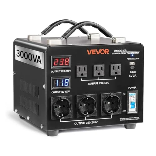 Offerta a tempo: VEVOR Trasformatore da 220 V a 110 V e da 110 V a 220 V, Trasformatore di Tensione Step-up Step-down Automatico, 3000 VA, con 3 Prese USA, 3 Prese UE, Display LCD, Cavo di Alimentazione - 0.00% da 83.90 € a 83.90 €