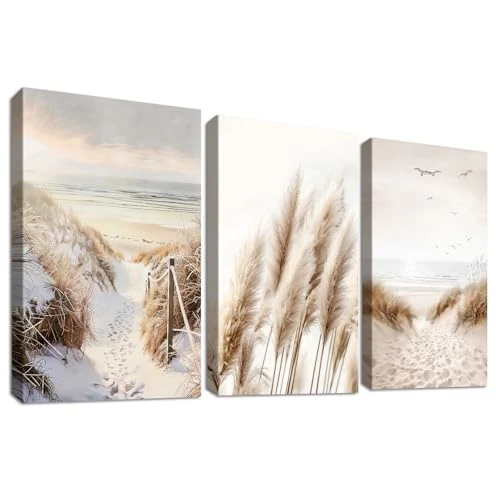 Offerta a tempo: 3Pcs Stampa su tela Con Cornice Natura Spiaggia Paesaggio Marino Pittura Canna della Pampa Tramonto Quadri su tela Quadri Moderni Soggiorno Camera da Letto Corridoio Stampe da Parete 40x60cm x3 - 39% da 49.99 € a 30.39 €