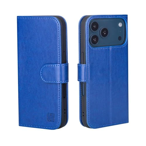 32nd Custodia a Portafoglio in Pelle PU per iPhone 17 Pro (6.3"), Case con Slot per Sched di Blocco RFID, Chiusura Magnetica e Supporto integrato - Blu