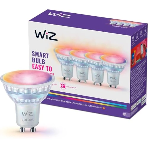 Offerta a tempo: WiZ Faretto smart LED in vetro GU10, Confezione da 4 - 44% da 44.64 € a 24.99 €