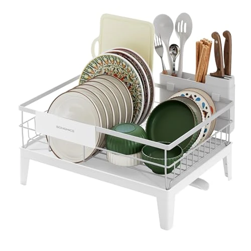 Offerta a tempo: SONGMICS Scolapiatti, Portapiatti da Cucina, Beccuccio Estensibile e Girevole a 360°, Raccogligocce, con Portaposate, 31 x 42 x 18,5 cm, Bianco Nuvola KCS550WG01 - 0.00% da 19.99 € a 19.99 €