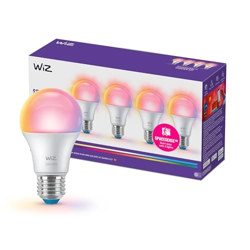 Oferta limitada: WiZ Bombilla Inteligente LED A60, RGB, E27, equivalente a 60 W, 2200-6500 K, 806 lm, regulable, compatible con Alexa, Google Assistant y Apple Home, paquete 4 ud de 36.99 EUR a 27.49 EUR (ahorro 26%)