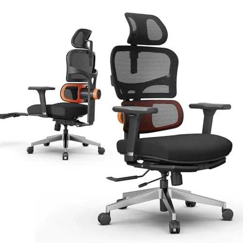 Newtral NT002 Sedia Ufficio Ergonomica Lombare con Poggiapiedi, Sedia Scrivania Poltrona con Bracciolo Poggiatesta Regolabile, Ergonomic Office Chair Oscillazione 96-136° (NT002 con Poggiapiedi, Nero)