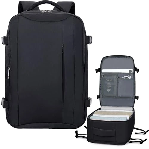 Lossga Sacs de cabine Ryanair 40 x 30 x 20 cm, sac de cabine Easyjet 45 x 36 x 20 cm sous le siège Sac de voyage Sac à dos de cabine Sac à dos avec antivol caché pour homme et femme, Noir , 40 x 30 x