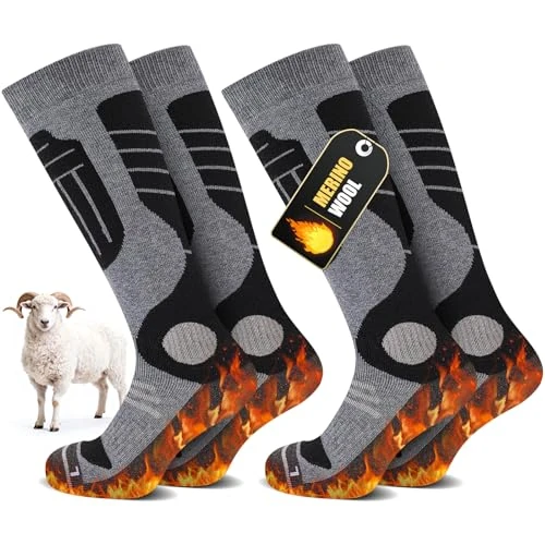 Offre limitee: SukModen 2 Paires Chaussettes Ski Laine de Mérimée Pour Dames et Messieurs, Thermiques Chauffantes, D'Hiver Épaisses Pour Temps Froid, Neige, Ski, Snowboard, Chasse, Randonnée​ de 18.99 EUR a 14.24 EUR (economie 25%)