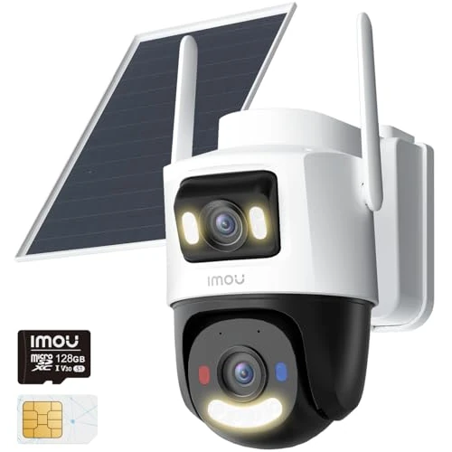 Imou 10MP(5MP+5MP) Dual-Objektiv Überwachungskamera Aussen Solar, AOV 24/7 Aufzeichnung, 360° PTZ WLAN Kamera Outdoor mit 128GB MicroSD, KI Personen-/Fahrzeugerkennung, Farbnachtsicht, Auto-Tracking