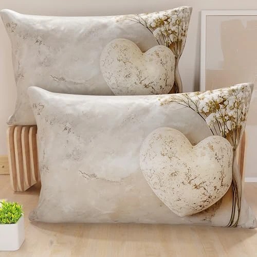 Petti Artigiani Italiani - Par de Fundas de Almohada de 50 x 80 cm de Microfibra, Cojines Decorativos para Dormitorio, sofá, salón, Juego de 2 Fundas de cojín, Funda de cojín Shabby 339, 100% Made in