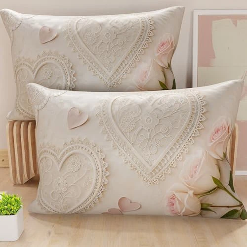 PETTI Artigiani Italiani - Coppia di Federe Cuscino 40x70 cm in Microfibra, Cuscini Arredo Camera da Letto, Divano, Salotto, Set 2 Fodere Copricuscino, Federa Shabby 319, 100% Made in Italy