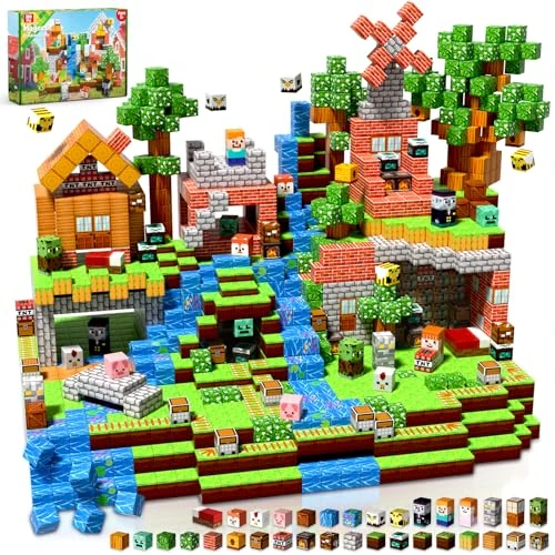 Goody King Magnetische Bausteine 300 Teile Set: Magnetbausteine Wald-Bibliothek Thema mit Tieren & Straße - Magnetische Bauwelt Spielzeug Magnetblöcke ab 3-9 Jahre Magnetic Blocks Geschenke für Kinder