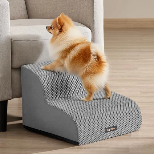 Limited-time offer: Feandrea 2-Step Dog Stairs, Waffle-Patterned Corduroy Dog Steps for Bed, Sofa, Waterproof Pet Stairs with Anti-Slip Designs, Gentle Slope, Removable Washable Cover, Handle, Dove Grey PPS012GD01 from 22.99 £ to 18.69 £ (save 19%)
