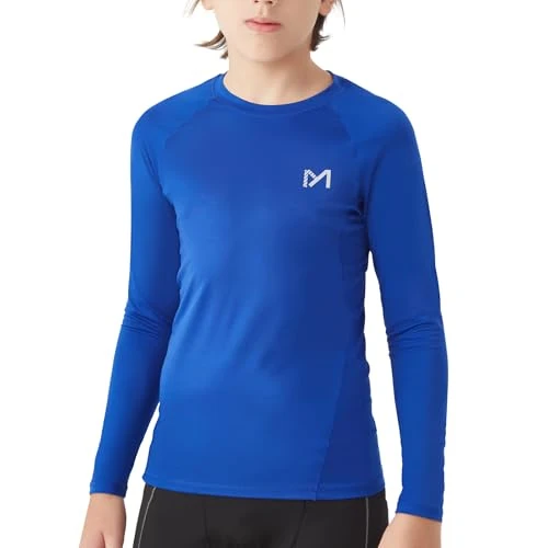 MEETYOO Sportshirt Functioneel shirt Kinderen Lange Mouw Compressieshirts voor Jongens Voetbal Ondershirt Base Layer Ademend Top, blauw, 164