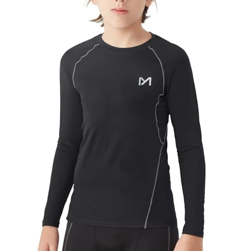 MEETYOO Sportshirt Functioneel shirt Kinderen Lange Mouw Compressieshirts voor Jongens Voetbal Ondershirt Base Layer Ademend Top, zwart, 164