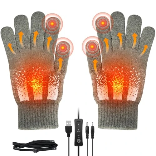 HIULLEN Guanti Riscaldati USB, Guanti Riscaldati Uomo Donna, Guanti Invernali Touchscreen, Guanti Invernali Lavabili, Riscaldati USB a Dita Intere per Interni, Laptop, Ufficio, Lavoro (Verde)