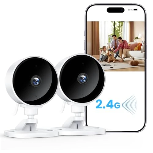 WOLFANG Cámara Vigilancia WiFi Interior 1080P con Visión Nocturna, Detección de Humano y, Audio Bidireccional, Compatible con Alexa, Alarma, Almacenamiento en Aarjeta SD y en la Nube, Paquete de 2