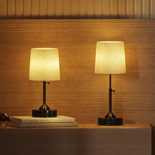 FANSANMY Dimmable Touch Bedside Lamp, Wireless Rechargeable Table Lamp with 3 Color Temperatures and Adjustable Height, for Bedroom, Living Room, Office