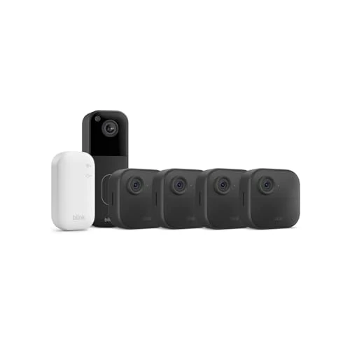 Nuova videocamera Blink (Outdoor 4) + videocitofono supplementare Blink (nero) | Videocamera di sicurezza smart HD wireless | Sistema a 4 telecamere con Sync Module Core incluso | IP65