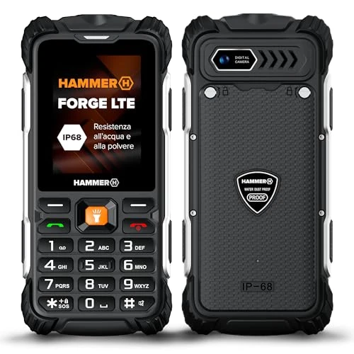 Offerta a tempo: Hammer H Forge LTE Telefono cellulare da esterno, telefono senza contratto con pulsanti, 32 GB, batteria da 2300 mAh, IPS da 2,4'', torcia, IP68, radio FM, 3,5 mm, 2 MP, porta USB-C, doppia SIM - 0.00% da 64.92 € a 64.92 €