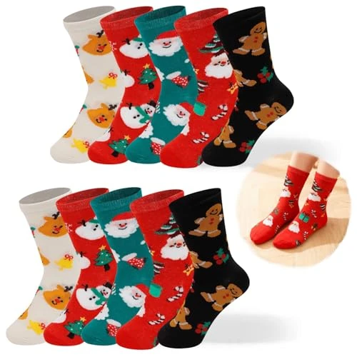 Offerta a tempo: giteo bedding 10 paia di calze natalizie da donna (taglia 35-38), in cotone morbido e festivo con motivi natalizi – per donne e ragazze come set di calzini (5 colori) - 0% da 8.09 € a 8.09 €