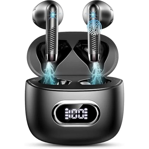 Cuffie Bluetooth 5.4 2026 Nuovo, Auricolari Wireless con Riduzione del Rumore ENC 4 Microfoni, 49 Ore di Riproduzione Display LED, IPX7 Impermeabili Sport, Accoppiamento Automatico Touch Control