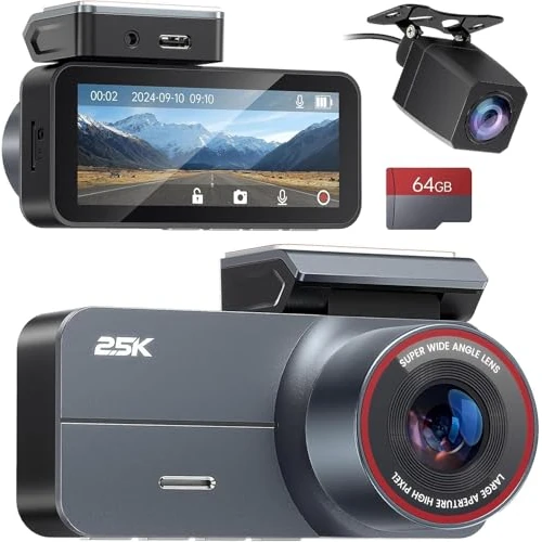 Dash Cam Auto 2.5K QHD 3.39 IPS con Scheda 64GB Gratis - Telecamera Anteriore e Posteriore, Doppia Lente,Visione Notturna 160°,Parcheggio 24H,G-Sensor | Accessori Auto per Sicurezza