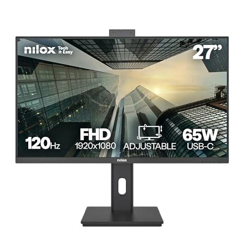 Offerta a tempo: Nilox NXM27RWEB0265 Monitor Business 27'' IPS Full HD, Frequenza 120 Hz, Webcam integrata e USB‑C 65 W, Regolabile ed Ergonomico - 37% da 199.99 € a 126.29 €