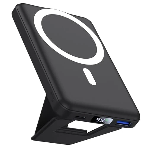 AOGUERBE Power Bank for Magsafe, magnetyczna bateria zewnętrzna 10000 mAh, bezprzewodowa ładowarka 22,5 W PD USB-C szybkie ładowanie przenośna bateria Powerbank z wyświetlaczem LED dla iPhone 17/16/15