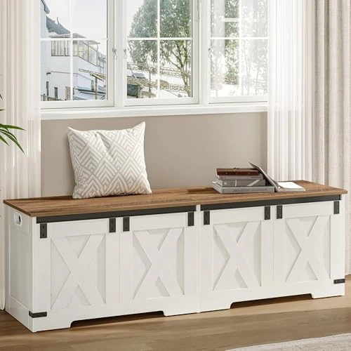 Offerta a tempo: Hzuaneri Cassapanca con Vano Portaoggetti, Mobile Seduta con Cerniere di Sicurezza, Contenitore, 40 x 150 x 48,5 cm, per Corridoio, Camera da Letto, Soggiorno, Bianco Marrone SB15014X - 0.00% da 96.49 € a 96.49 €