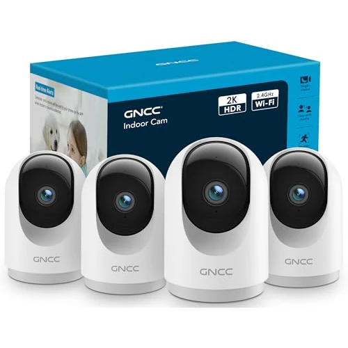 Offerta a tempo: GNCC 2K 3MP Telecamera WiFi Interno 2.4/5GHz(4 Pack), Videocamera per Cani/Gatti/Animali Domestici, Audio Bidirezionale, Visione Notturna, Rilevamento/Tracciamento di Movimento, Allarme, 360°, Alexa - 5% da 57.99 € a 54.99 €