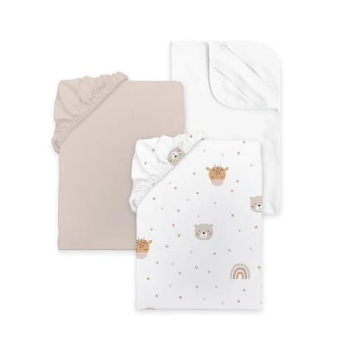 Limited-time offer: Herding Babybest Fitted Sheet Set, Little Friends, 3-Piece Set, 2 x Fitted Sheets, 1 x Mattress Protector (100% Waterproof), for Prams and Cribs, Approx. 35 x 75 cm from 15.41 £ to 15.41 £ (save 0.00%)