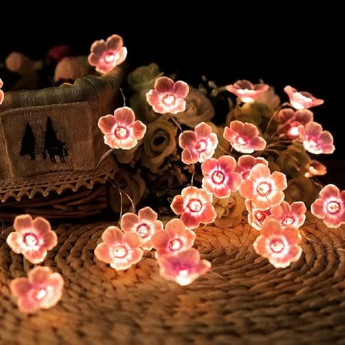 Vicloon Cherry Blossom String Lights, 2m 20 LED Flower Fairy Lights, Battery Powered, Outdoor Indoor String Fairy Light for Bedroom, Party, Wedding, Garden, Camping, Christmas Decoration