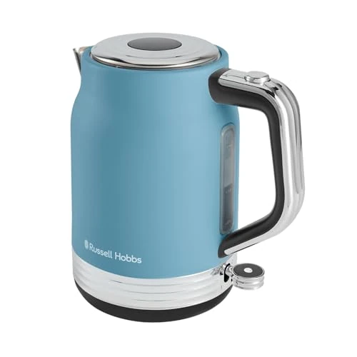 Oferta limitada: Russell Hobbs - Hervidor eléctrico (1,7 L, 2400 W] Hanley (diseño vintage azul, acero inoxidable, ahorro de energía, tapa con botón pulsador, medidor de nivel de agua, base 360 °, almacenamiento del de 45.00 € a 45.00 € (ahorro 0.00%)