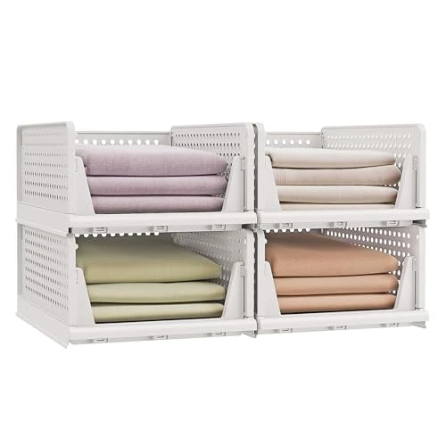 Oferta limitada: SONGMICS Organizador de Armario Plegable, Apilable, Cesta Extraíble, Juego de 4, Almacenamiento y Organización, Plástico, Dormitorio, Oficina, Baño, Blanco LPC400WZ01 de 28.04 € a 24.99 € (ahorro 10.88%)