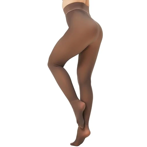 Offerta a tempo: DUCMODA Collant invernali da donna a 1 cucitura termici foderati in pile effetto pelle a vita alta con vita larga (falsi traslucidi) marrone trasparente M - 47% da 14.99 € a 7.99 €