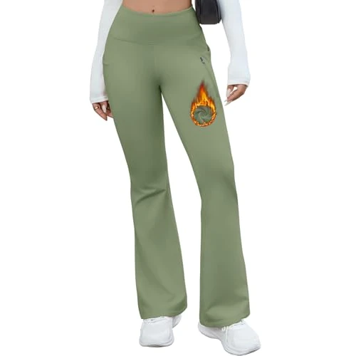 CMTOP Pantalón Térmico Mujer Pantalones de Senderismo Invierno Cintura Alta Forro de Polar Leggings Pantalón de Deporte Yoga Pantalones con Bolsillos