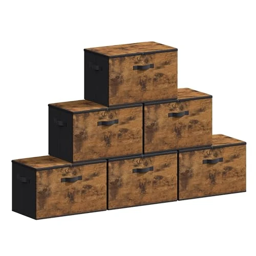Offerta a tempo: SONGMICS Scatole Portaoggetti con Coperchio, Contenitori Pieghevoli con Maniglie, Organizzatori per Vestiti, Set di 6, 50 x 30 x 30 cm, Tessuto non Tessuto, Marrone Vintage RYZ050BH03 - 26% da 46.99 € a 34.71 €