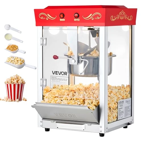 Offerta a tempo: VEVOR Macchina per Popcorn, Bollitore in Acciaio Inox da 0,2 kg, 800 W, 48 Tazze per Dose, Stile Cinema, con Controllo a 2 Pulsanti, con Parete in Vetro, 1 Misurino, 3 Cucchiai, Rosso - 33% da 146.99 € a 98.70 €