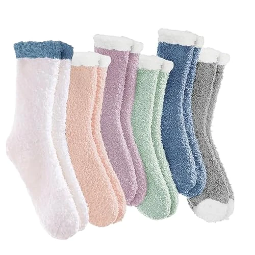 VEGCOO 6 Paia Calze Termiche Donna Invernali, Calzini Pelosi Morbide Soffici Alta Elasticità Calzini, Comodi Calzin Donna Invernali per Casa e Sonno (Multicolore-A)